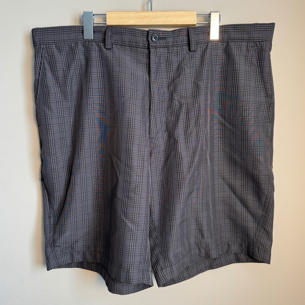 Haggar Mens Plaid Flat Front Performance Golf Chino Shorts Gray Size‎ 40 Preppy